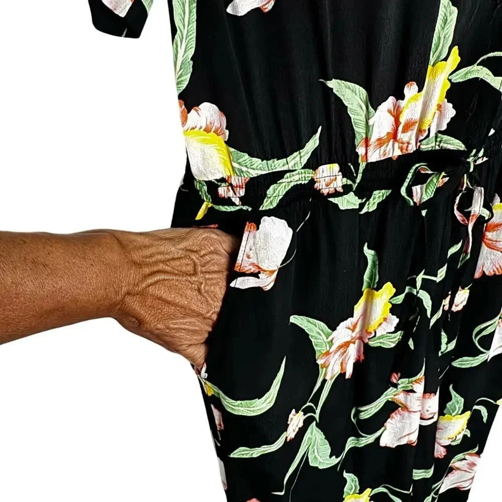 Levi's Celeste Cropped Jumpsuit Mulit-Color Hawaiian Floral Tropical Print SZ S - Picture 6 of 10